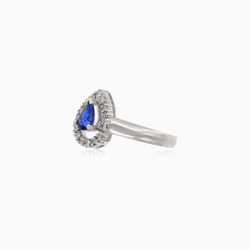 Wunderschöner Ring mit rundem Diamant und tropfenförmigem Saphir