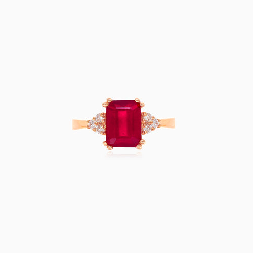 Eleganter Roségoldring mit Diamant und Rubin