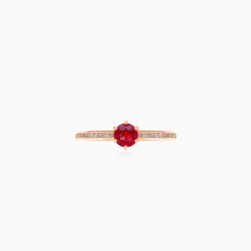 Eleganter Roségoldring mit Diamant und Rubin