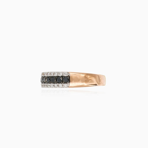 Black and white diamond gold ring