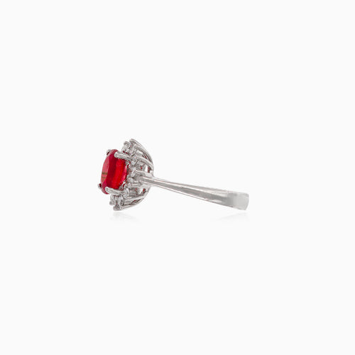 Königlicher Weißgoldring mit Diamant und Rubin
