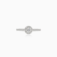 Shiny white gold ring with diamonds