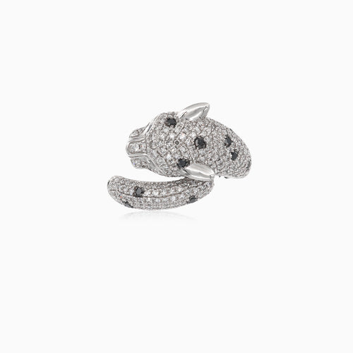 Verspielter Ring im Delfinmotiv mit Diamant und blauem Saphir