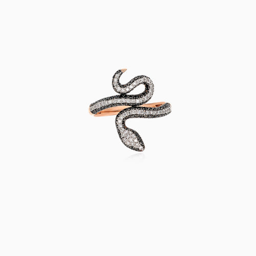 Schlangenring mit schwarzen und weißen Diamanten
