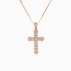 Pendentif croix en or rose avec diamants