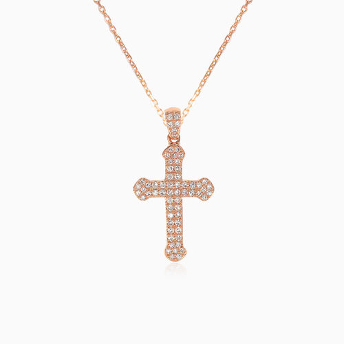 Pendentif croix en or rose avec diamants