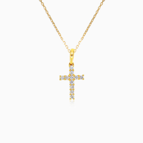 Minimalistisches Kreuz aus Gold mit Diamanten