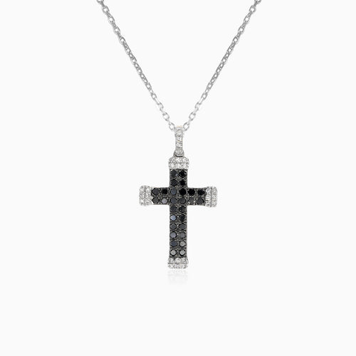 Pendentif croix élégant avec diamants blancs et noirs