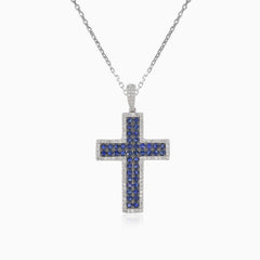 Elegantní přívěsek s diamanty a modrými safíry