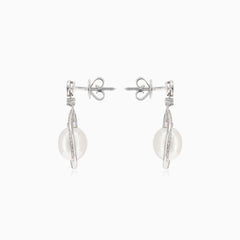 Unique gold earrings with diamond frame and pearl