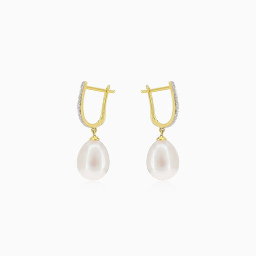 Hängende Gold-Perlen-Ohrringe mit Diamanten