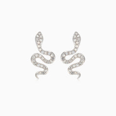 Natürliche runde Diamant-Gelbgold-Schlangen-Ohrstecker