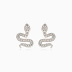 Gold mini snake diamond earrings