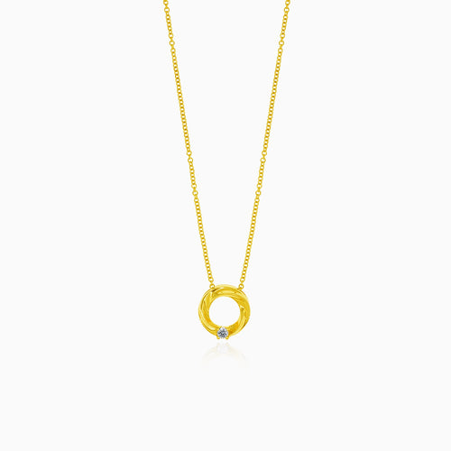 Elegante Gold-Halskette mit verdrehtem Kreis und Diamant