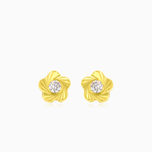Gelbgold-Ohrringe mit kleinen Blumen und Zirkonia