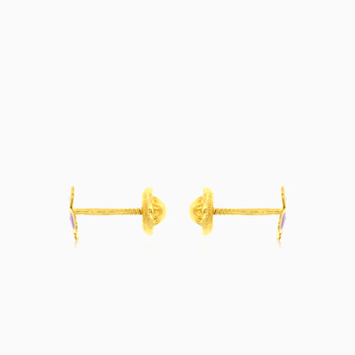 Gelbgoldene Kinderohrstecker mit Emaille-Schmetterling und Schraubverschluss