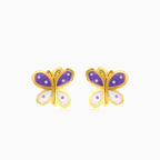 Gelbgoldene Kinderohrstecker mit Emaille-Schmetterling und Schraubverschluss