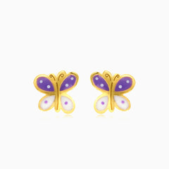 Gelbgoldene Kinderohrstecker mit Emaille-Schmetterling und Schraubverschluss