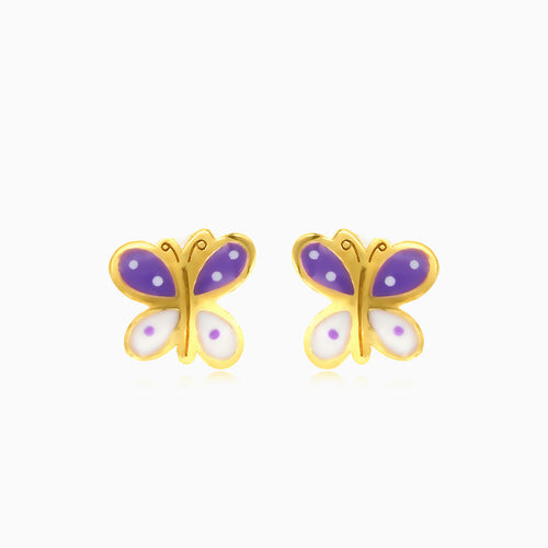 Gelbgoldene Kinderohrstecker mit Emaille-Schmetterling und Schraubverschluss