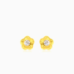Boucles d'oreilles fleur en or jaune avec zircon cubique