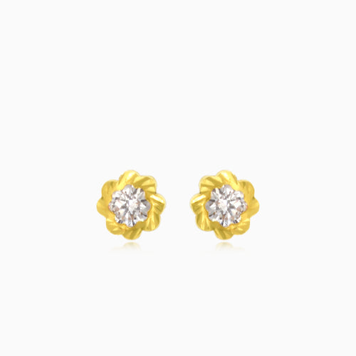 Gelbgold-Blumen-Babyohrstecker mit Zirkonia