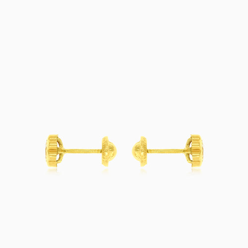 Gold Flower with Cubic Zirconia Stud Earrings