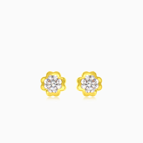 Gold Flower with Cubic Zirconia Stud Earrings