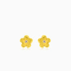 Boucles d’oreilles fleur en or jaune brillant avec zircone cubique