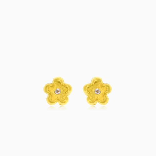 Glänzende Gelbgold-Blumenohrringe mit Zirkonia