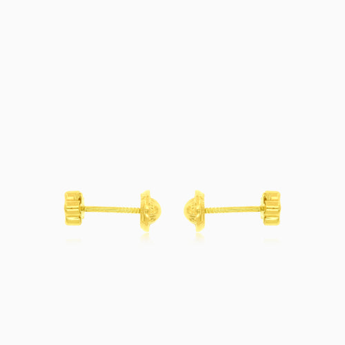 Gelbgoldene, niedliche Blumen-Ohrringe mit Cubic-Zirkonia.