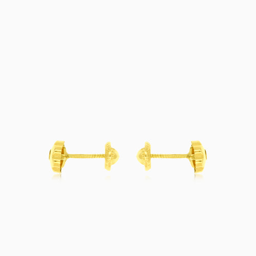 Gelbgold- und Zirkonia-Blumen-Stiftohrringe für Mädchen und Babys
