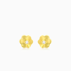 Boucles d’oreilles clou fleur pour enfants et filles en or jaune avec zircone cubique