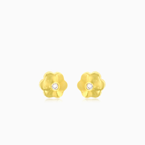 Gelbgold- und Zirkonia-Blumen-Stiftohrringe für Mädchen und Babys