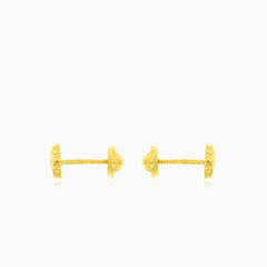 Boucles d'oreilles pour bébé en or jaune avec fleurs en zirconium cubique et fermeture à vis