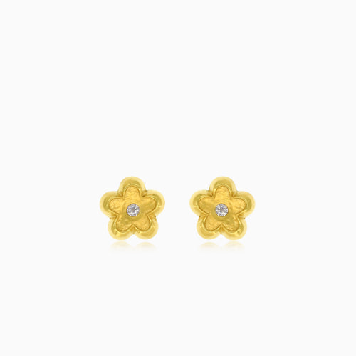 Gelbgold-Blumen-Ohrringe mit Zirkonia