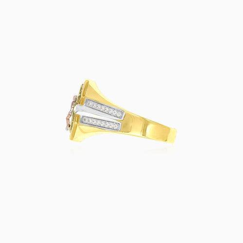 Jesus-Kruzifix Tri-Gold-Ring