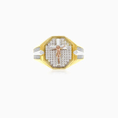 Jesus-Kruzifix Tri-Gold-Ring