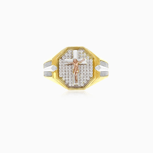 Jesus-Kruzifix Tri-Gold-Ring