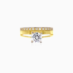 Glänzender Bicolor-Ring aus Gold mit Zirkonia