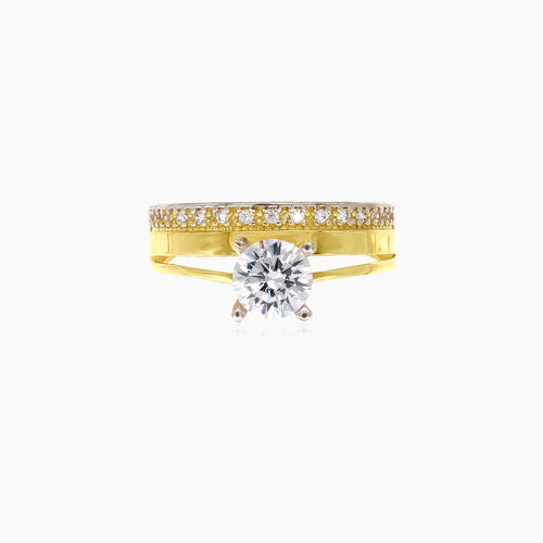 Glänzender Bicolor-Ring aus Gold mit Zirkonia