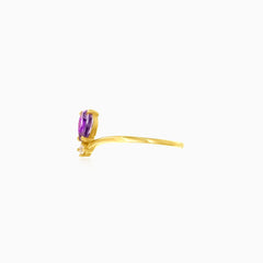 Pear-cut purple amethyst cubic zirconia yellow gold ring