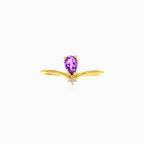 Birnenförmiger lila Amethyst-Zirkonia-Gelbgold-Ring