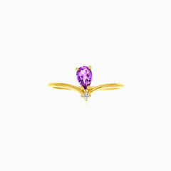 Birnenförmiger lila Amethyst-Zirkonia-Gelbgold-Ring