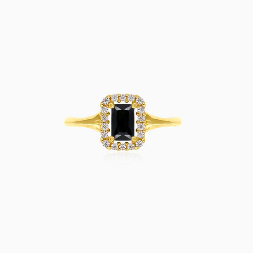 Schwarzer Onyx in Gelbgold mit funkelndem Zirkonia-Halo