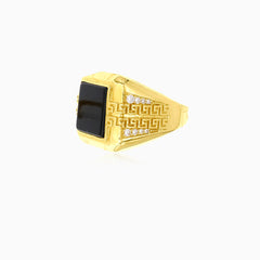 Black onyx square ring with greek design