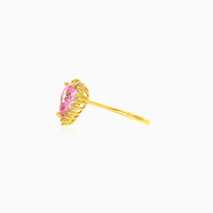 Rosa Quarz Ring mit birnenförmigem Schliff und Zirkonia