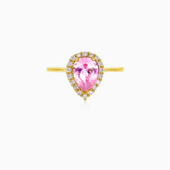 Rosa Quarz Ring mit birnenförmigem Schliff und Zirkonia