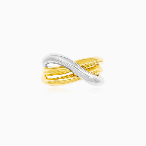 Goldring mit überkreuztem zweifarbigen Design