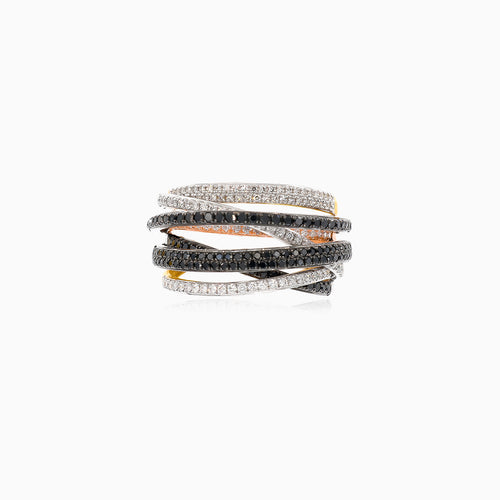 Eleganter Damenring mit schwarzen und weißen Diamanten
