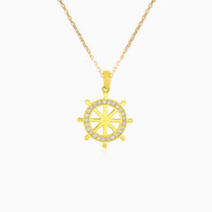 Pendentif halo en or avec roue de navire